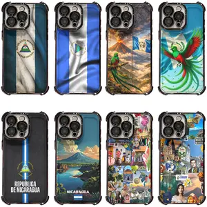 Nicaragua National Emblem Vintage Text Aesthetic Phone Case for iPhone 11/12/13/14/15/16/17 Pro Max/Pro/Plus & Samsung Galaxy S23/S24/S25/S26 Ultra/Plus,Nicaraguan Heritage Lover Gift for Any Occasion