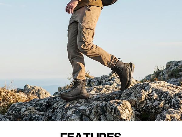 【Wide Fit】NORTIV 8 Men's Tactical Hiking Boot Lightweight Cushion Sole Boots for Work All Day Side Zipper Motorcycle Combat Military Boot Arch Support 8 Inches Terrascope Trekking Camping Shoes