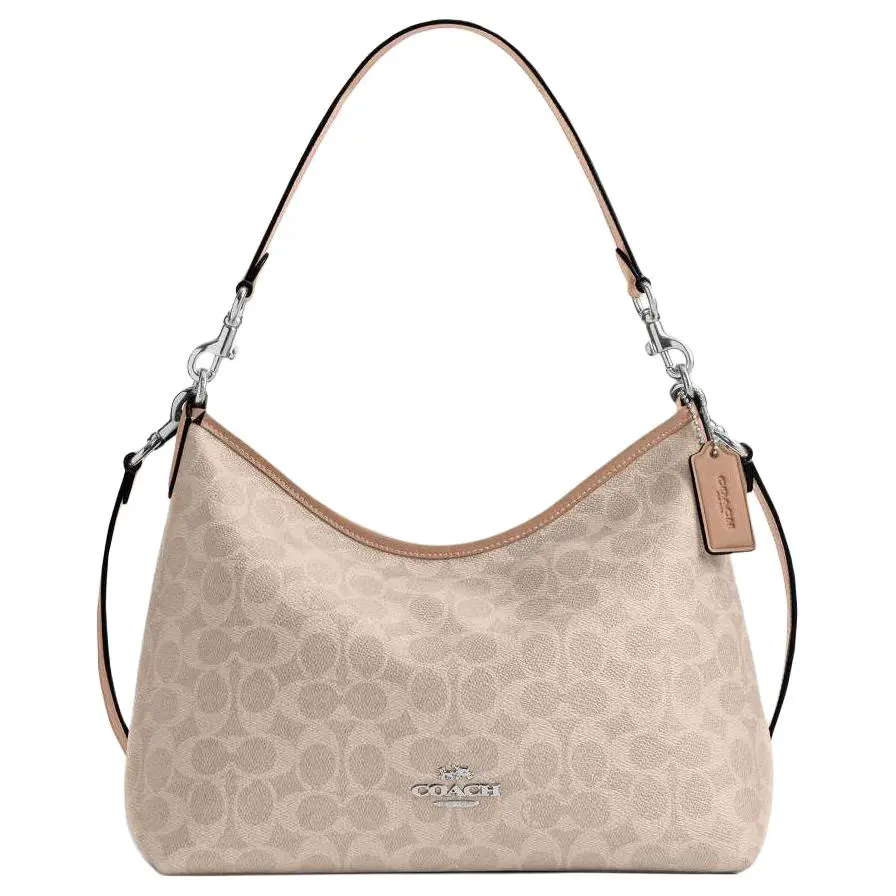 COACH Laurel 31 Monogram-Print Synthetic Leather Shoulder Bag for Women, Large Size, Beige and Brown