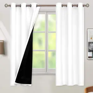 White Blackout Curtains 63 Inch Long - Black Out Curtains for Bedroom Thermal Curtains for Summer Grommet Total Room Darkening Window Drapes, 2 Panels, 42 x 63 Inch