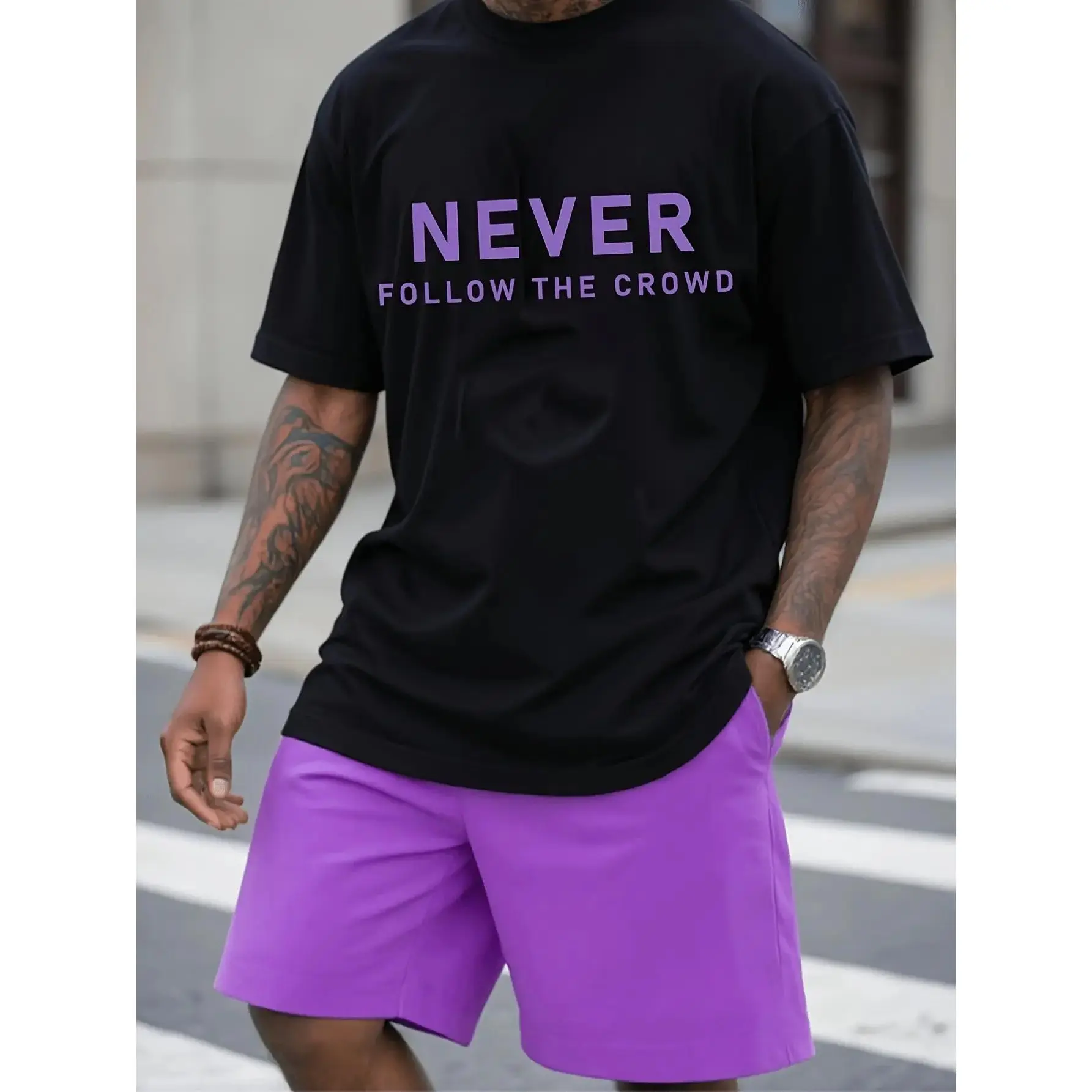 Inspirational T-Shirt |     Don'T Follow The Crowd: Black And Purple Slogan, Unisex, 2026 Summer Short-Sleeve Printed T-Shirt