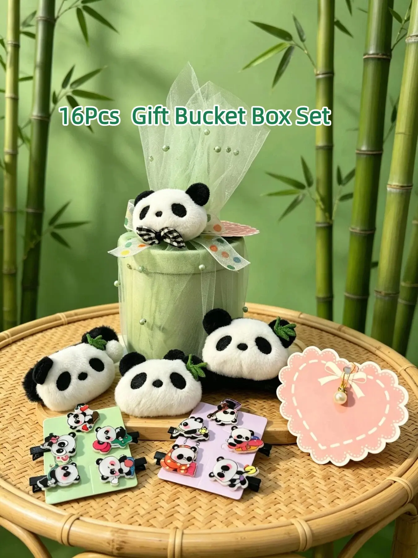 16Pcs Plush Panda Hair Accessories Gift Bucket Box Set, Includes Panda Claw Clips, Hair Barrettes, Hair Scrunchies, Brooch Pins,Side Bang Clips, Comes With Greeting Card & Gift Box, Perfect Birthday & Holiday Gift for Daughter, Girlfriend & Teen Girls