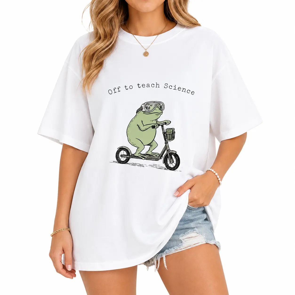 Science Teacher T-Shirt, Funny Frog Off to Teach Science Graphic Tee, Back to School Teacher Shirt, Classroom Science Apparel, Teacher Appreciation Gift for Women Casual Cotton