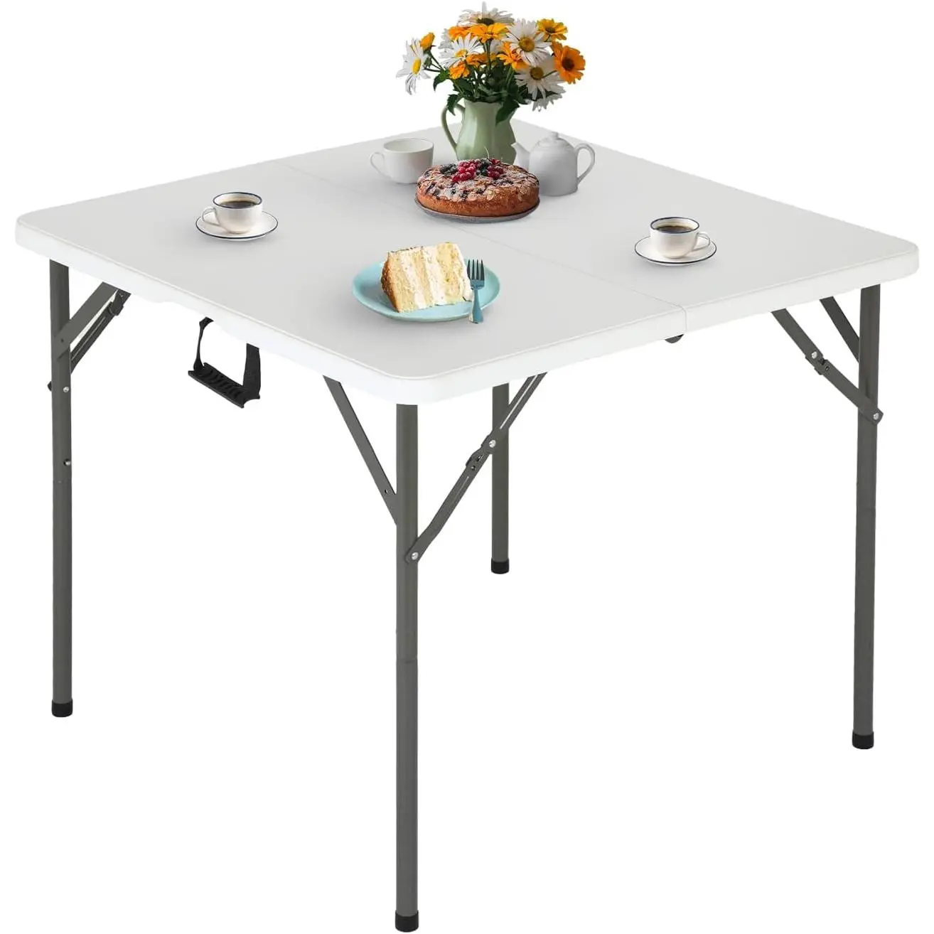 34" Folding Card Table Plastic, Portable Square Height, Perfect for Party and Backyard Events, White