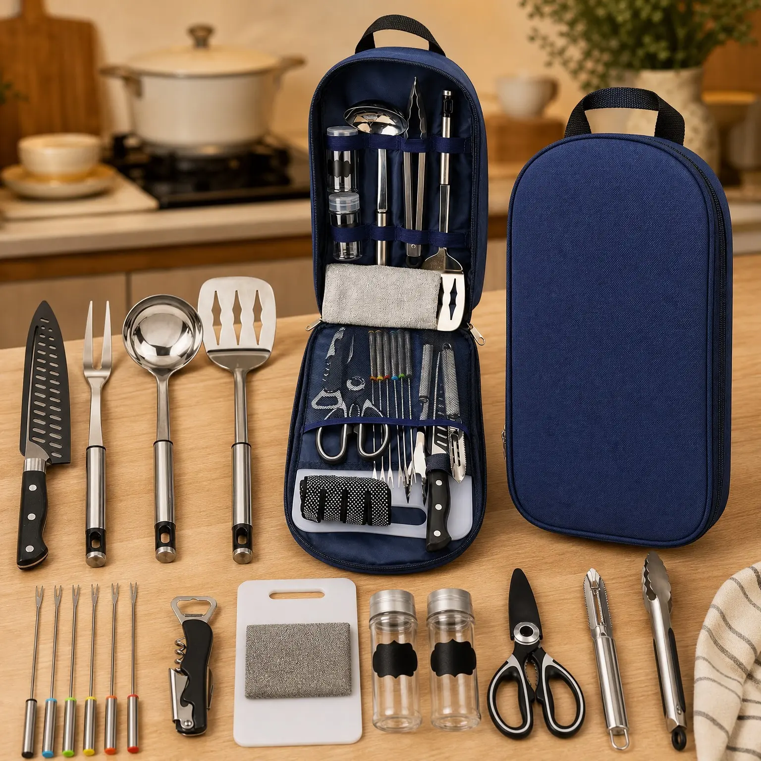 Portable Camping Cookware Utensils Storage Bag Organizer for Knife, Fork, Spoon, Chopping Board, Chef's Knife & KitchenwareGift