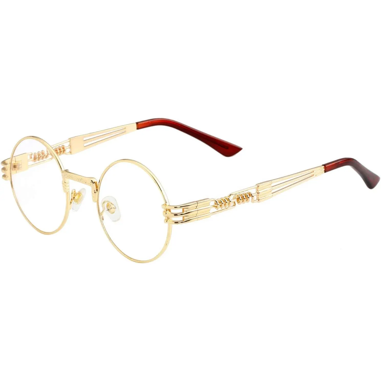Round Sunglasses for Women Men Hippie Retro Metal Frame Sun Glasses | Circle Gothic Costume Steampunk Sunnies UV 400 Protection Clear Lens