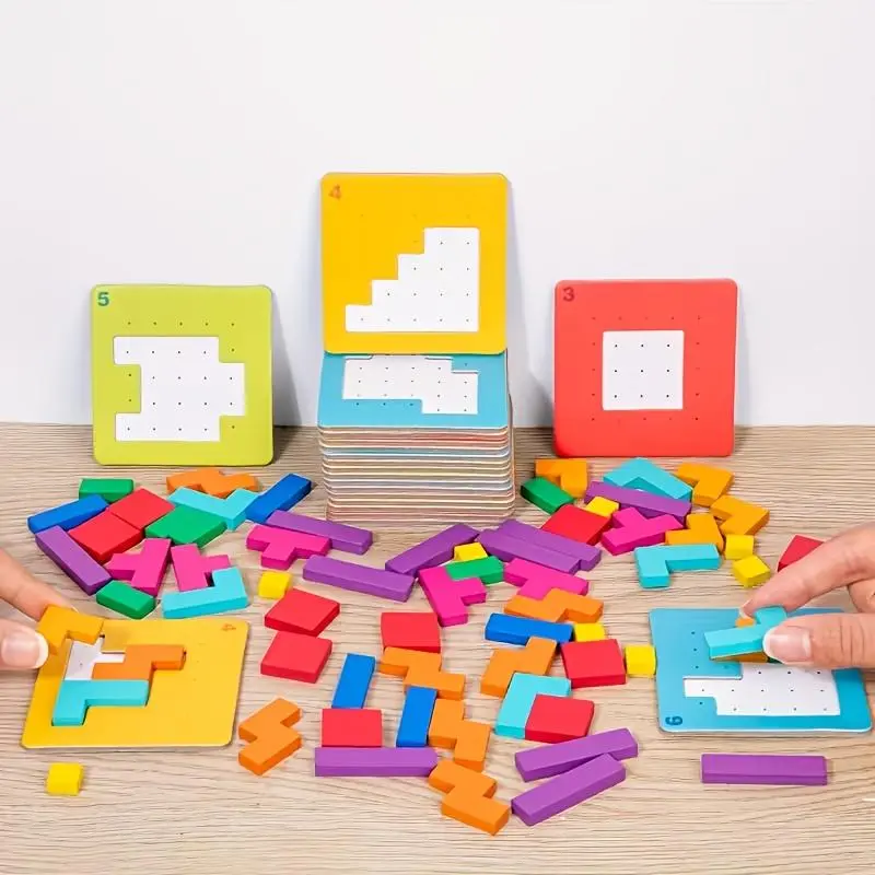 Unisex 20-Piece Geometric Wooden Shape Blocks, Parent-Child Colorful Cube Focus Game for 6-8 Years Children, Early STEM Tool for Color & Shape Recognition, Birthday Gift