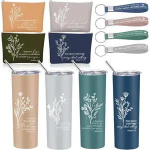 Fumete 4 Sets Cna Nurse Christian Gifts for Women 20oz Bible Verse Tumbler Religious Makeup Cosmetic Bags Christian Silicone Keychains Inspirational Gift for Church Member Church Holy Week Fathers Day