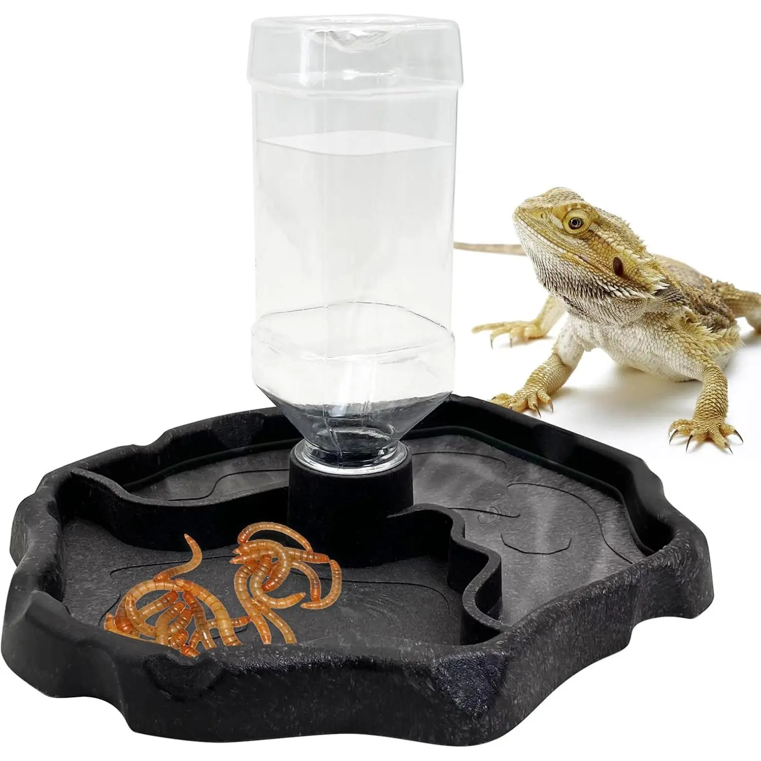 9oz Reptile Automatic Water Dispenser & Double Bowl Set - Easy to Fill, Food Safe, Keeps Water Filled for Turtles, Tortoises (Home Supplies Organizer Accessory)