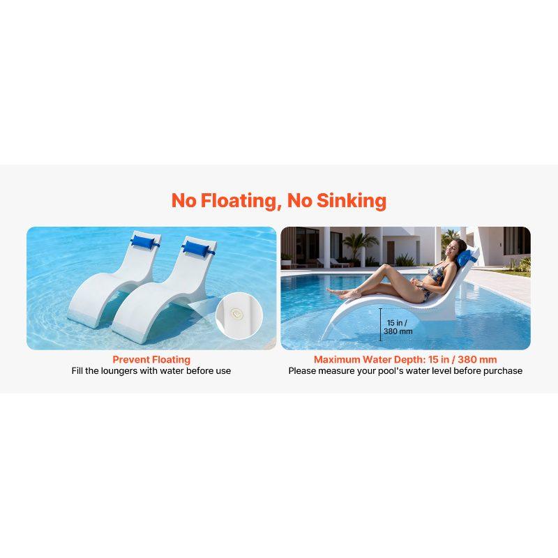VEVOR Pool Lounge Chairs, Set of 2 Chaise Lounger with Headrest, Water ...