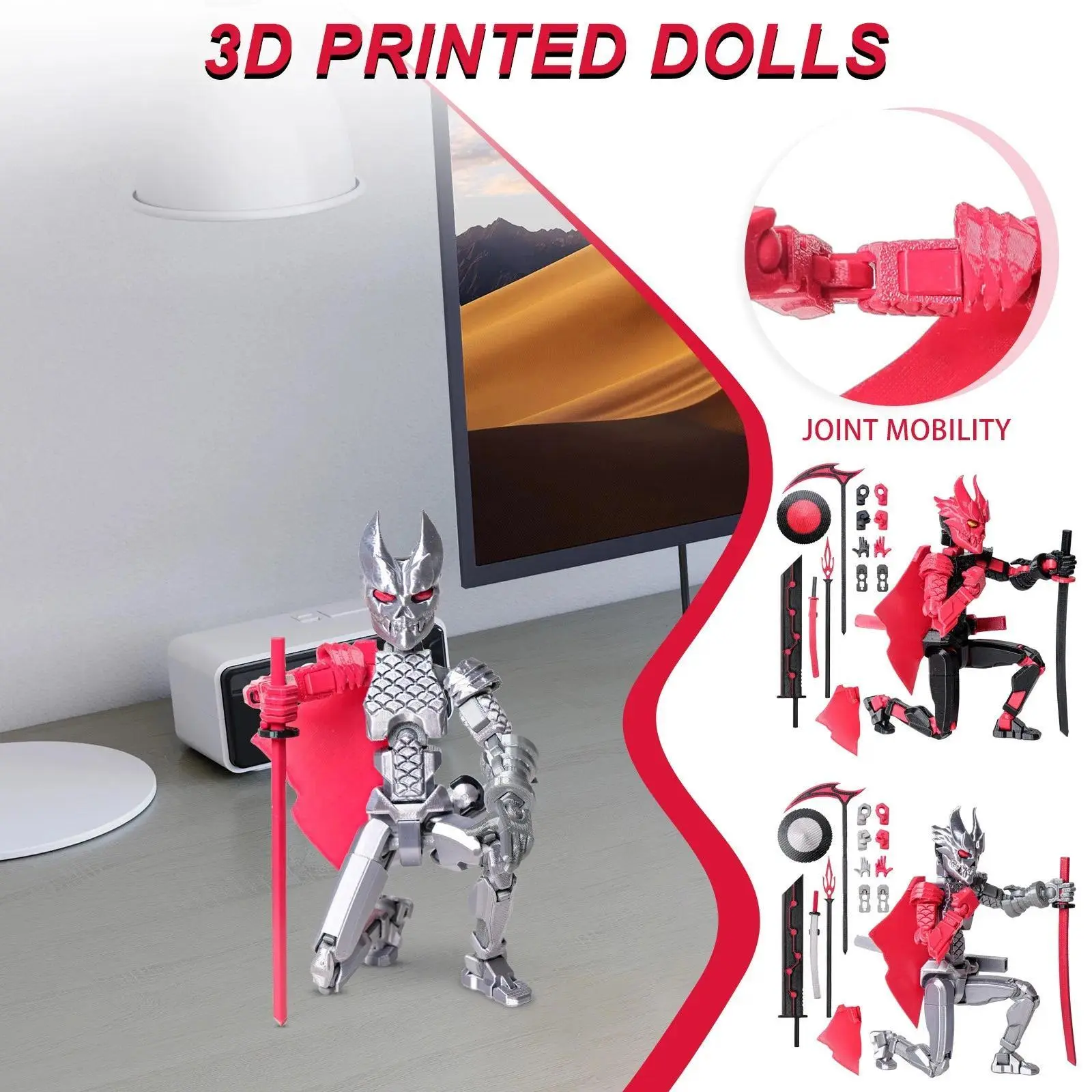 2026 hot item 3D Printed Articulated Ghost Samurai Action Figure Assembleable Joint Movable Doll for Collectible Gift 2026 Trending Figura