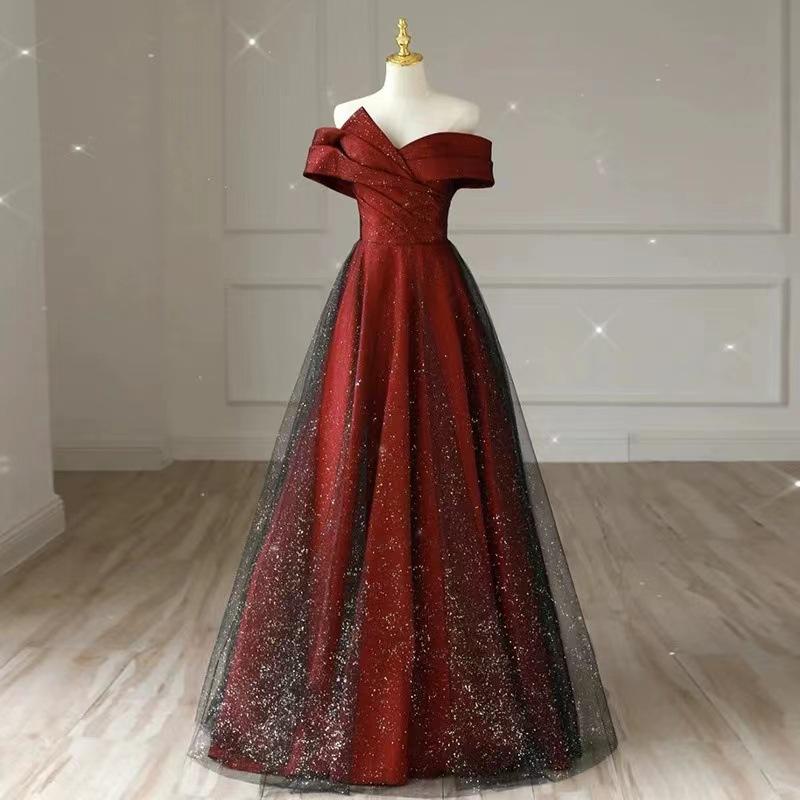 2026 New Autumn Red Toast Dress for Bride, One-Shoulder, Noble, Simple, Elegant, Slim-Fit and Skin-Brightening