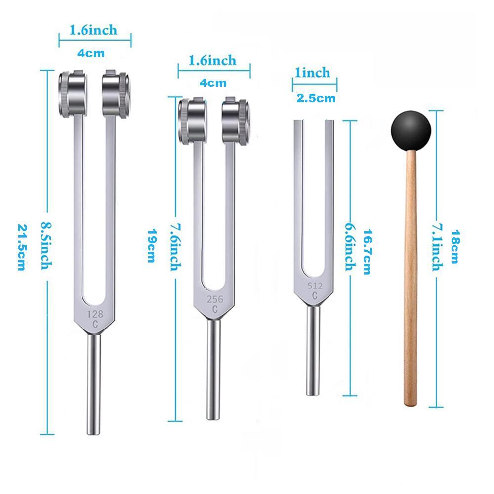 Professional Healing Tuning Forks Set, 1 Set Including 128 Hz/256 Hz/512 Hz Tuning Forks, Wooden Mallet, Storage Bag and Cloth, Musical Instrument Accessories