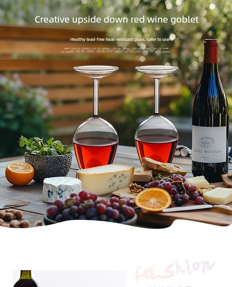 Upside Down Wine Glass, Creative Borosilicate Stemware, Unique Spill-Resistant Design, Durable Party Glassware for Wine, Cocktails, Gatherings