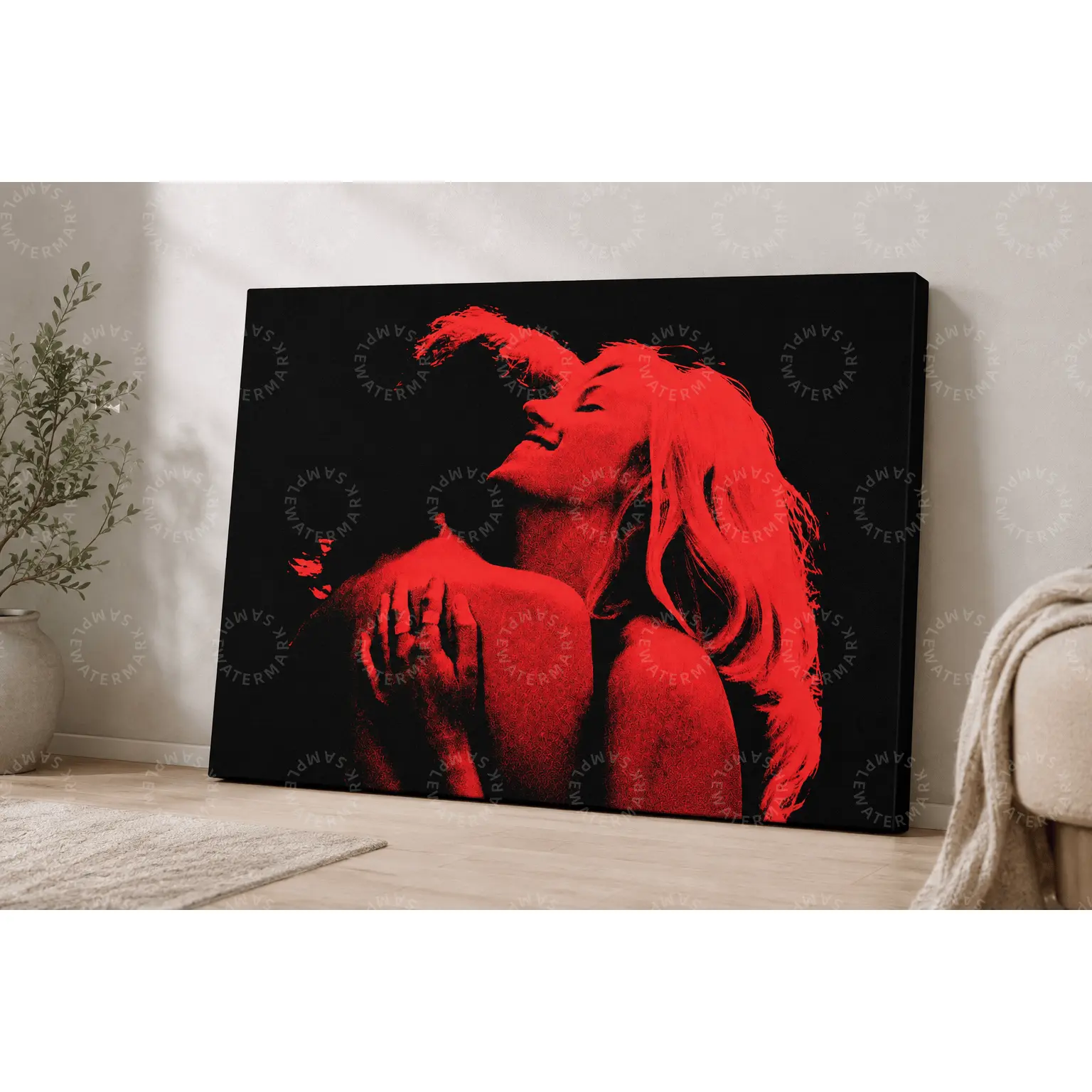 Red Black Romantic Couple Canvas Wall Art, Intimate Embrace Pop Art Aesthetic Poster, Moody Bedroom Wall Decor for Living Room, Office, Dorm, Modern Couple Gift & Anniversary Decor