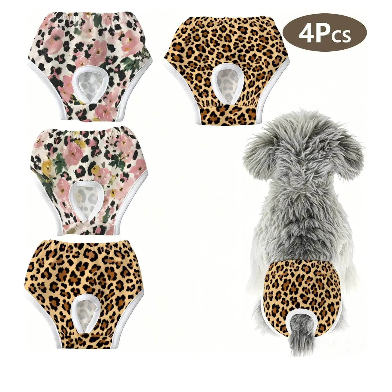 4-Pack Cute Pet Leopard Print Panties, Cherry Blossom Design, Anti-Interference Underwear for Small Dogs and Cats, Ideal for Holidays, Home, Travel