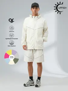 AR Men's 2-Piece UPF 50+ Sun Protection Tracksuit Lightweight Water-Repellent Zipper Hoodie & Shorts Set Quick Dry Activewear for Running, Hiking, Workout & Casual Streetwear