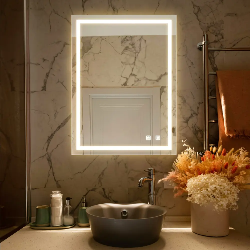 32x24 Inch LED Bathroom Vanity Mirror with Backlit Design, High Lumen Bright Lighted Wall Mirror, Dimmable Touch Control & Wall Switch, Anti-Fog Smart Makeup Mirror, CRI 95, Adjustable 3000K-4500K-6000K Color Temperature, IP54 Waterproof, Vertical or Hori