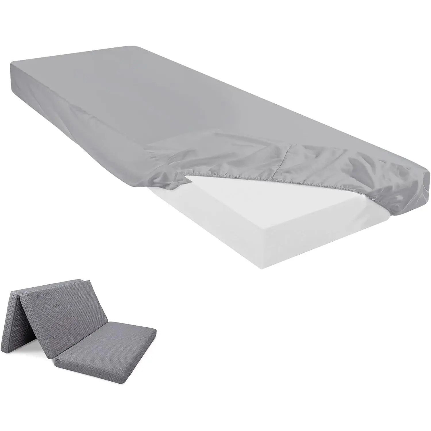 Fitted Sheet (Sheet Only) Compatible with Trifold Mattress Folding Mattress Fitted Microfiber Bedsheet for Camp Bunk Rvs Bed(Light Gray,Single,4'')