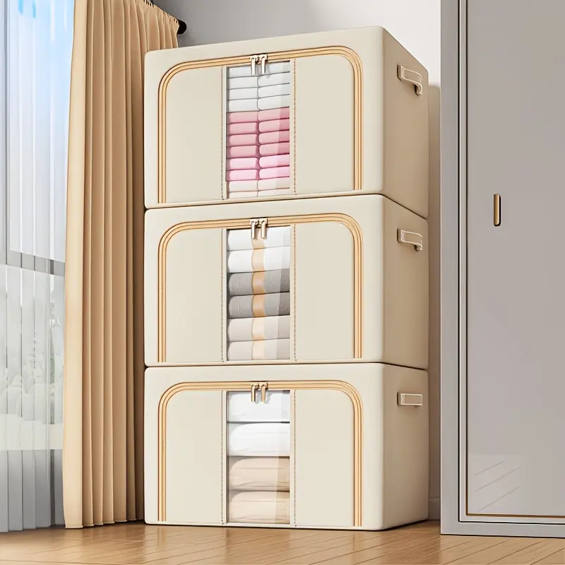 Foldable Wardrobe Boxes| This 3-Pack of Large-Capacity Storage Features a Reinforced Steel Frame, Transparent Window, And Sturdy Handles.Suitable for Bedrooms, Wardrobes, Living Rooms, And Other Rooms, It Can Store Clothing, Bedding,, And More