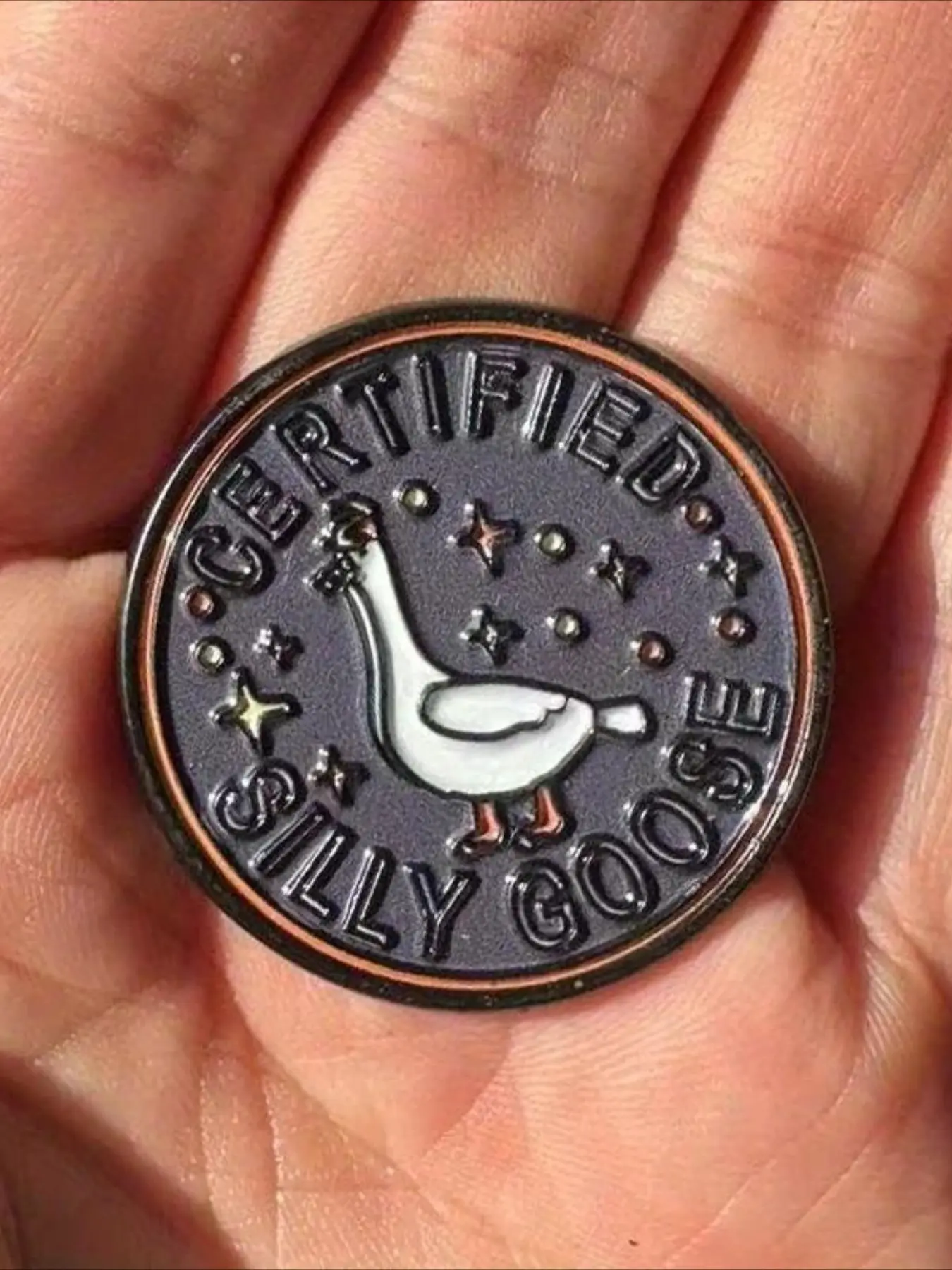 Vintage "Certified Silly Goose" Round Brooch, Cute Goose & Star Enamel Metal Pin, Women's Coat Scarf Bag Accessories, Humorous Daily Wear