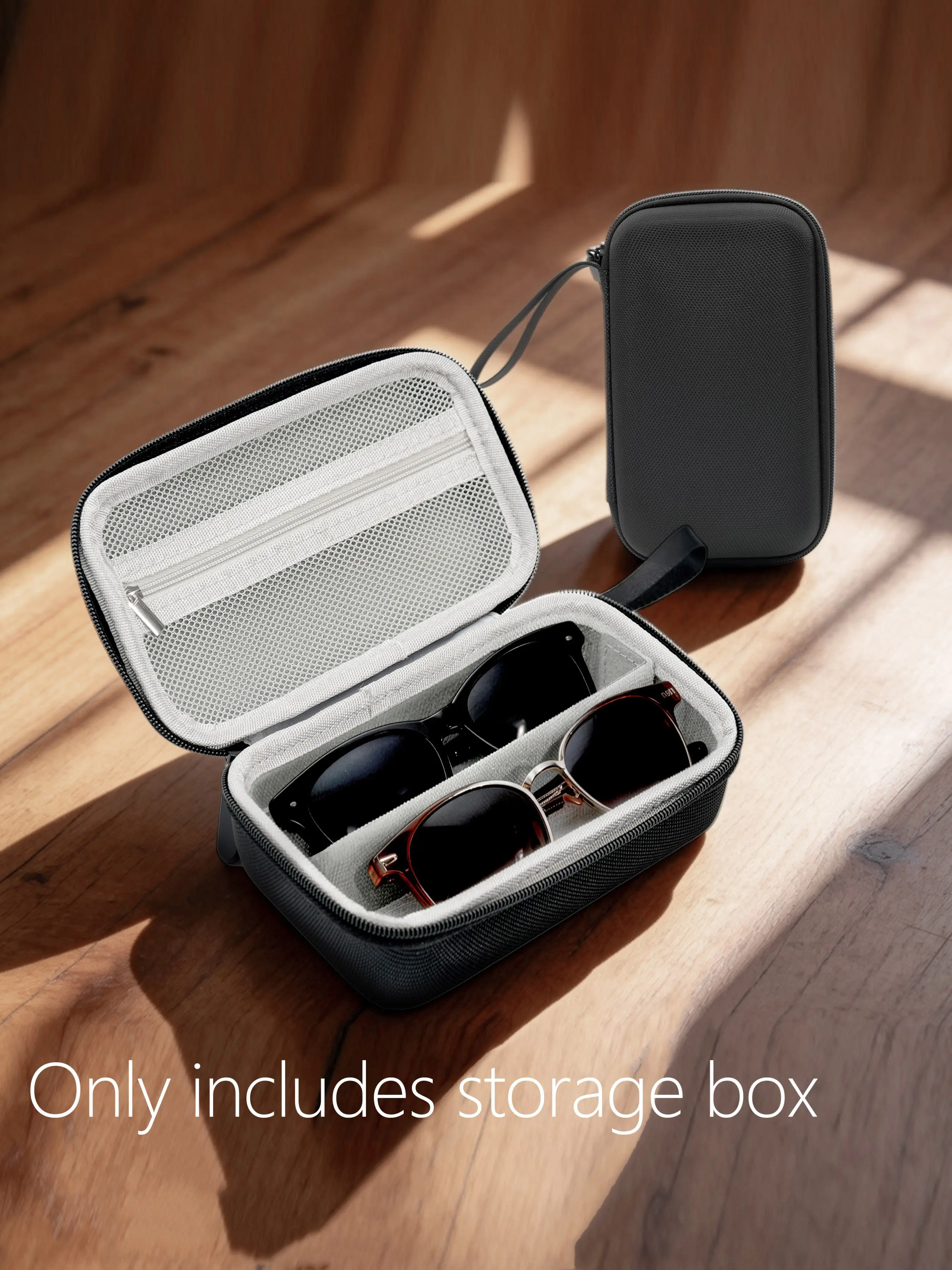 Double-Layer Hard Shell Travel Glasses Case, Adjustable Slots and Clips, Unisex, Portable Shockproof Waterproof Mini Glasses Bag