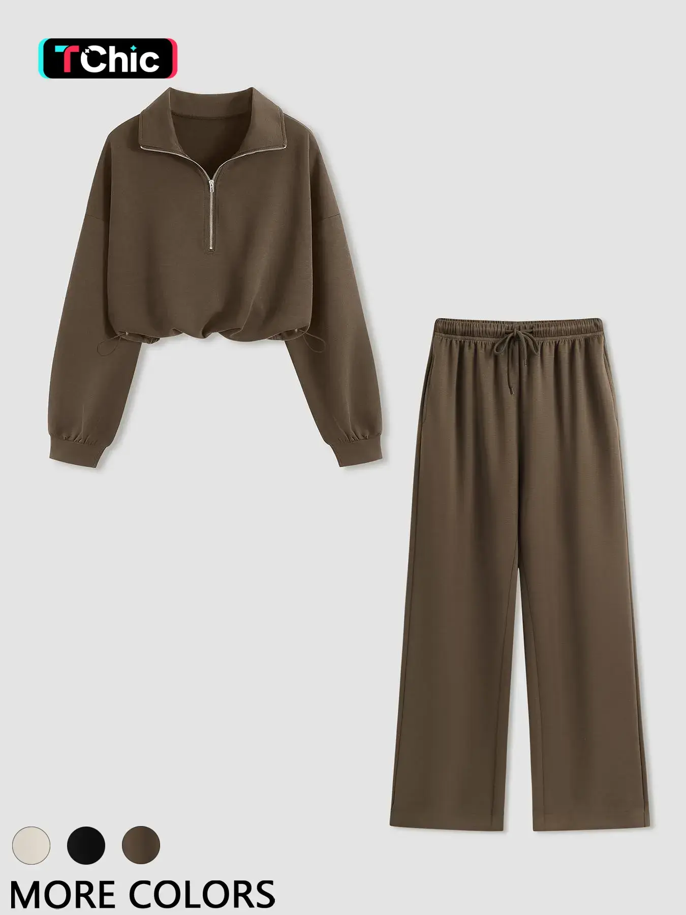 2-Piece Set Women's Clothes Collared Half-Zip Long-Sleeve Basic Sweatshirt & Casual Pants | Casual Chic Set | Euro-American Casual Style | Comfortable & Loose Fit | Ideal for Spring & Autumn Everyday Daily Outings