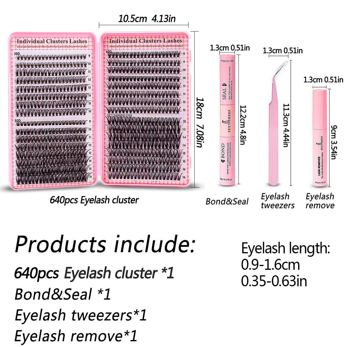 Natural Look Eyelash Extensions Set with False Lashes, Tweezers, Glue, Remover and Fixer, Professional Accessories for Women's Summer Makeup, Diy Lash Cluster