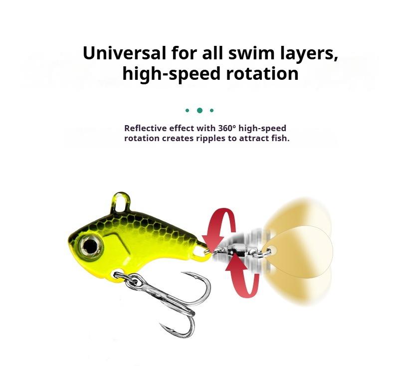 Spinning spinner lures with head weights ensure accurate casting over long distances, reflective surface attracts fish, and has a high hook-up rate. Small whirlwind thumb-vibrating lures, set of 6, available in different weights.