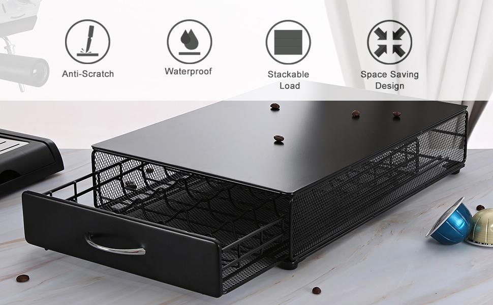 Nespresso Vertuoline Capsule Storage Drawer Vertuo Coffee Holder Metal Multiple Flavors Pods Organizer 40 Capacity