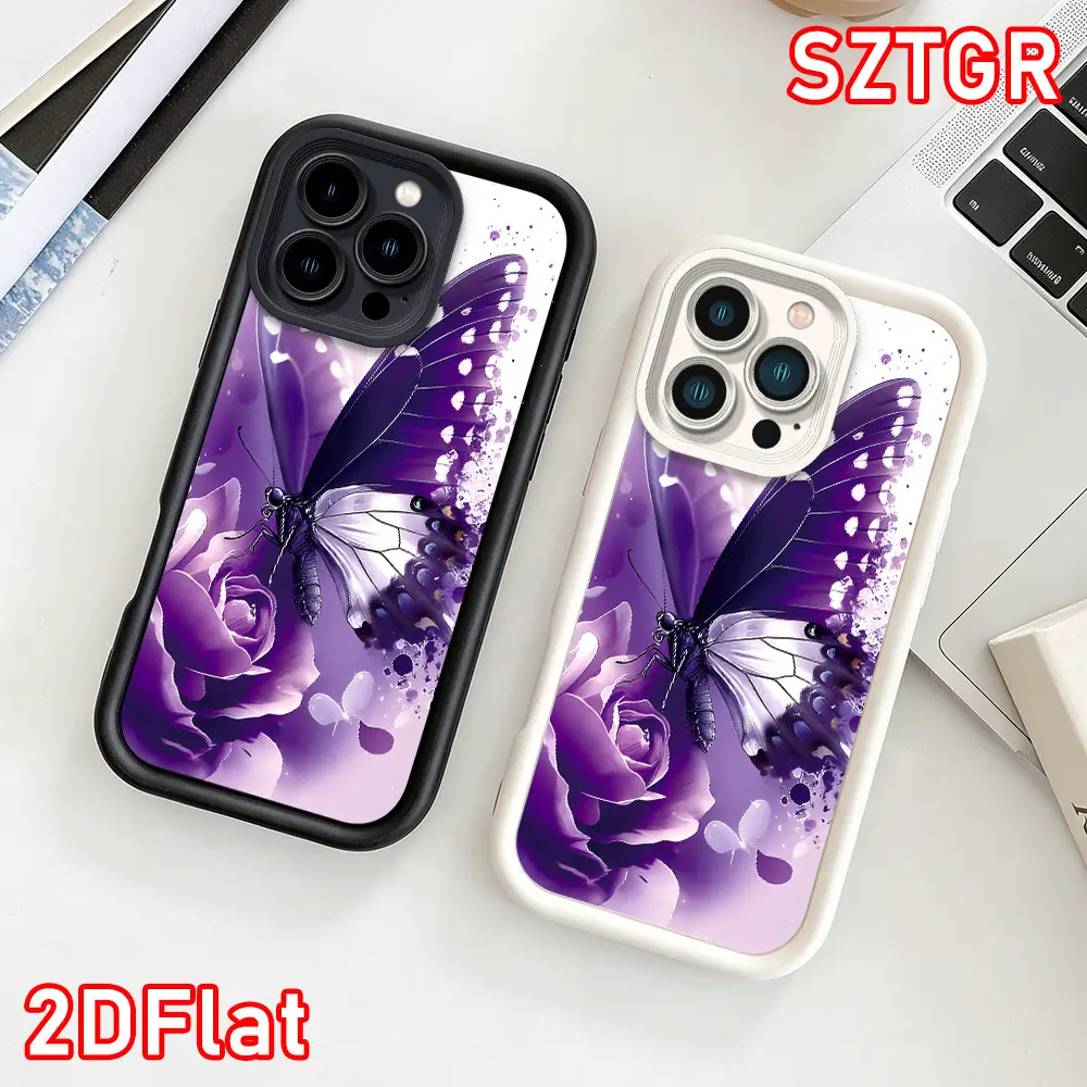 2D Purple Butterfly Rose Floral Print Phone Case, Elegant Style Mobile Phone Accessories for iPhone 17,E Air,16,15,14 Pro Max Plus,13,12 Mini,11,X,XS,XR, Gift for Her