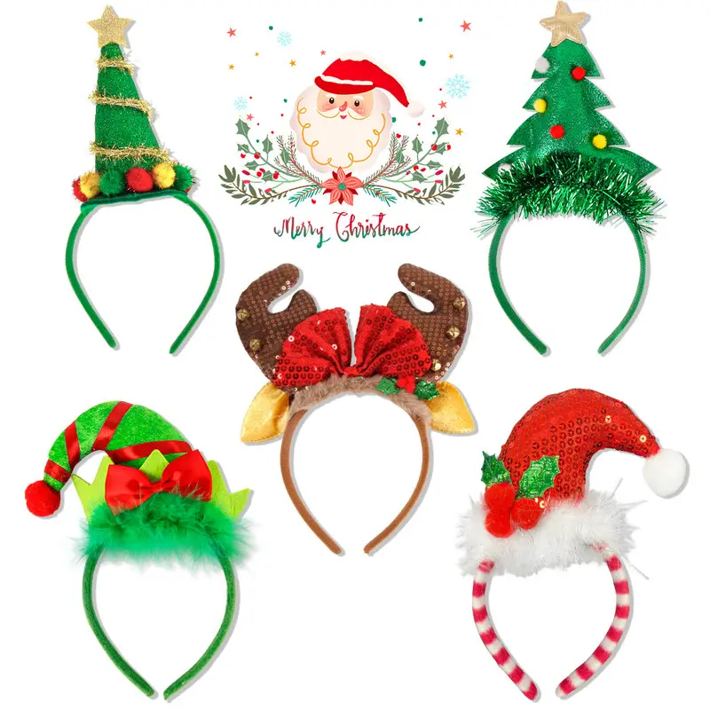 New Christmas decoration 3D headband Christmas party children's gift deer antlers bell Christmas hat headband hair accessory