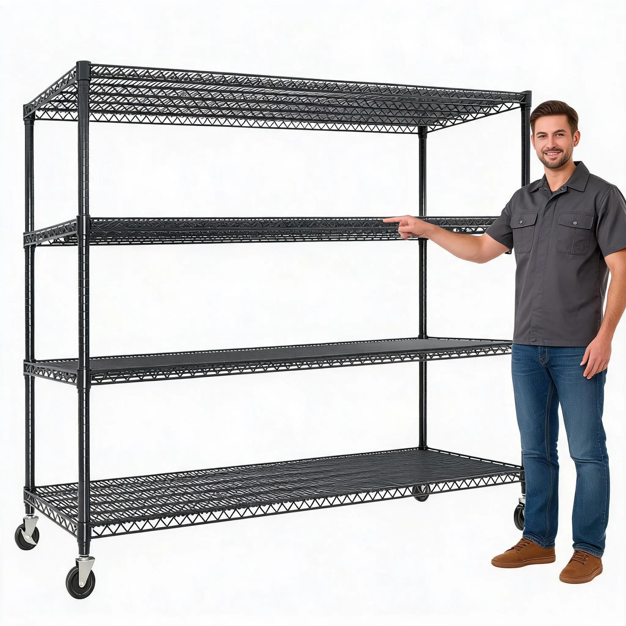 4/5-Tier Metal Shelving with Wheels Heavy Duty Rolling Storage Adjustable Wire Rack Garage Pantry