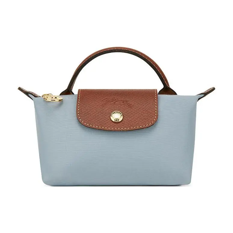 Longchamp Le Pliage Foldable Handbag for Women – Blue and Brown Recycled Nylon Canvas