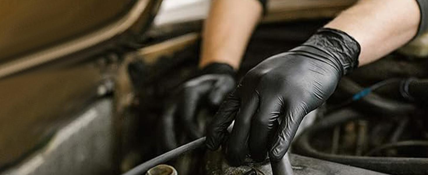 PROMEDIX P Heavy Duty Nitrile Gloves 6mil 100 Count Black Disposable Latex Free Powder Free Reusable Pet Hair Remover Gloves for Industrial Auto Repair Food Processing Gardening Salon - Cleaning