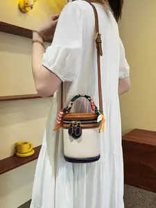 Fashion Colorblock Bucket Bag, Casual Pu Leather Zipper Crossbody Bag for Women, Casual Trendy Versatile High-quality Daily Commuting Bag, Girl Fashionable Shopping Bag