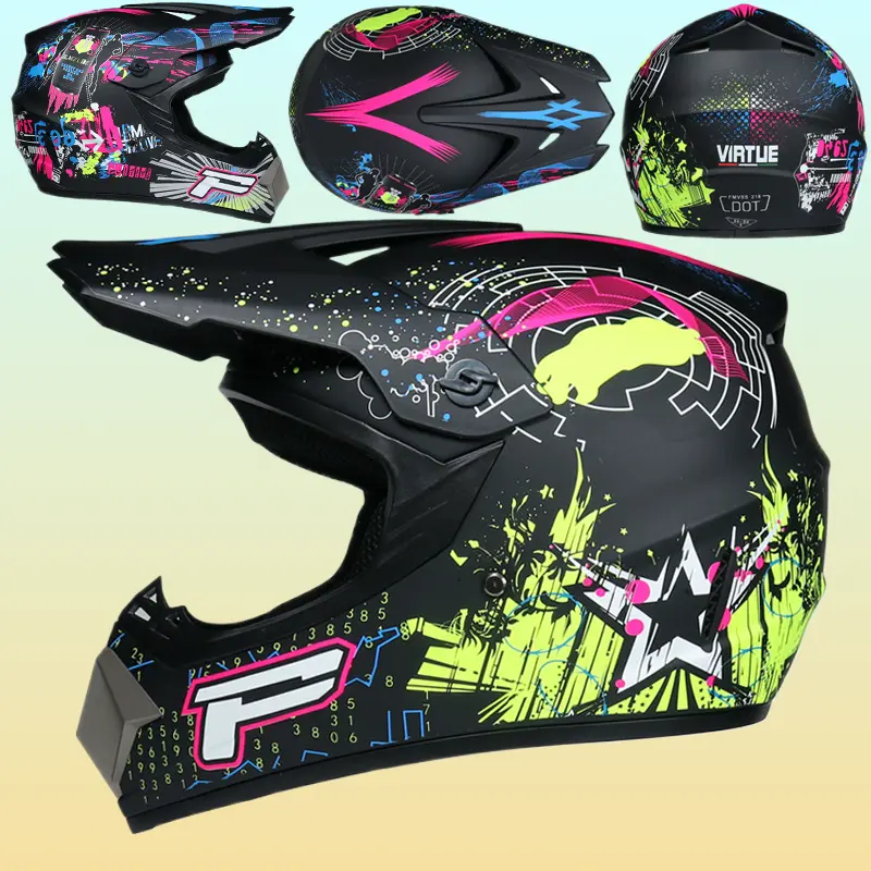 Patterned Full Face Downhill Cycling Helmet Shockproof Head Protection for Mountain Biking and Electric Scooter