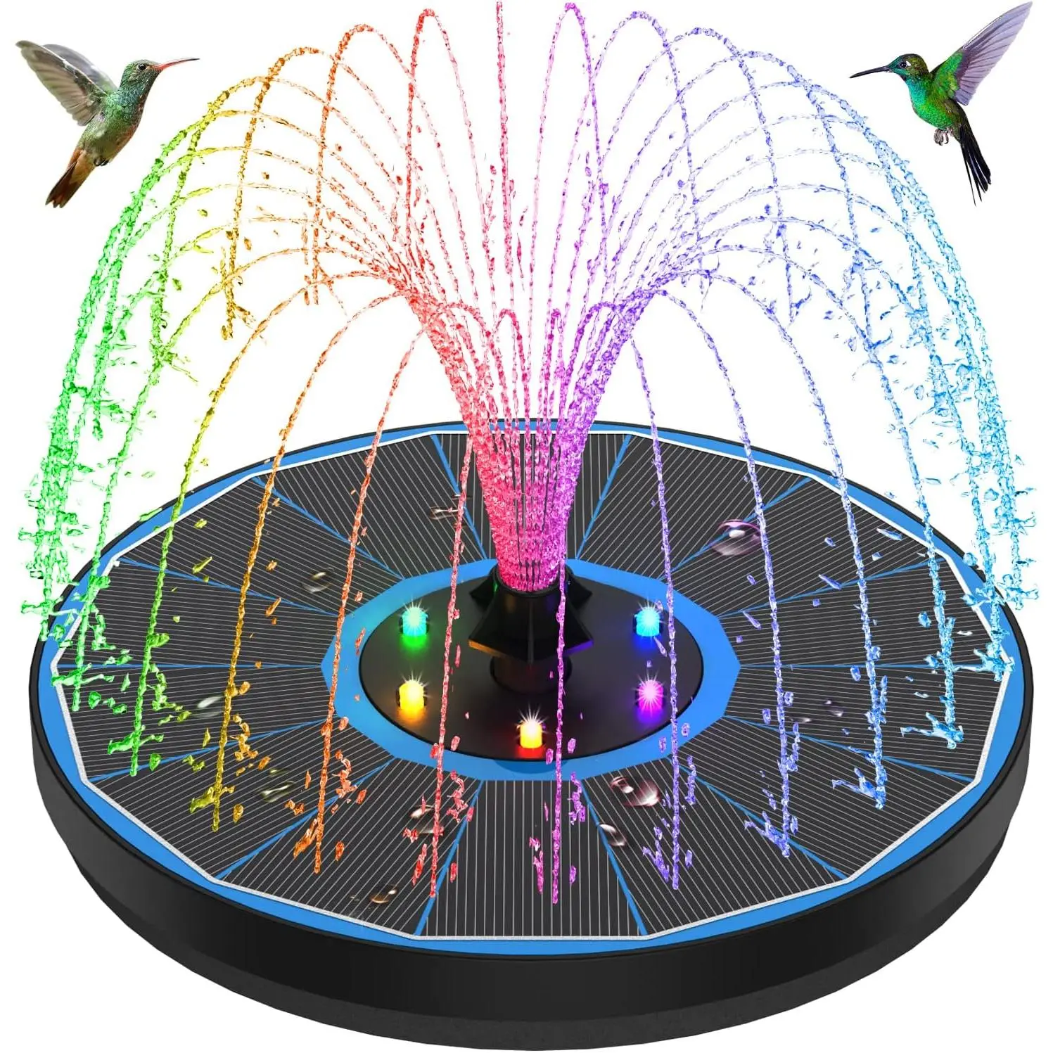 Solar Fountain , 3.5W Solar Bird Bath Fountains with Glass Panel, 2200 , Hummingbird Water Features with Color LED Lights, 8  Modes & 4 Fixed Pipes for Garden, Pool, Pond