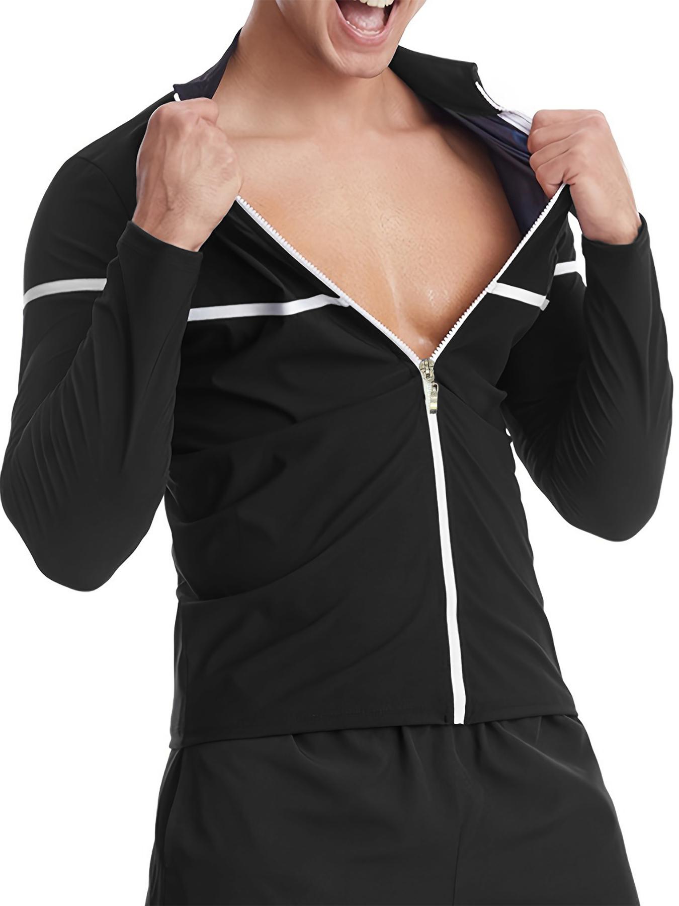 Men's Letter Print Zipper Sauna Top, Long Sleeve Funnel Neck Zip Up Sports Top, Casual Sportswear Clothing for Indoor Outdoor Wear, Sports Outerwear