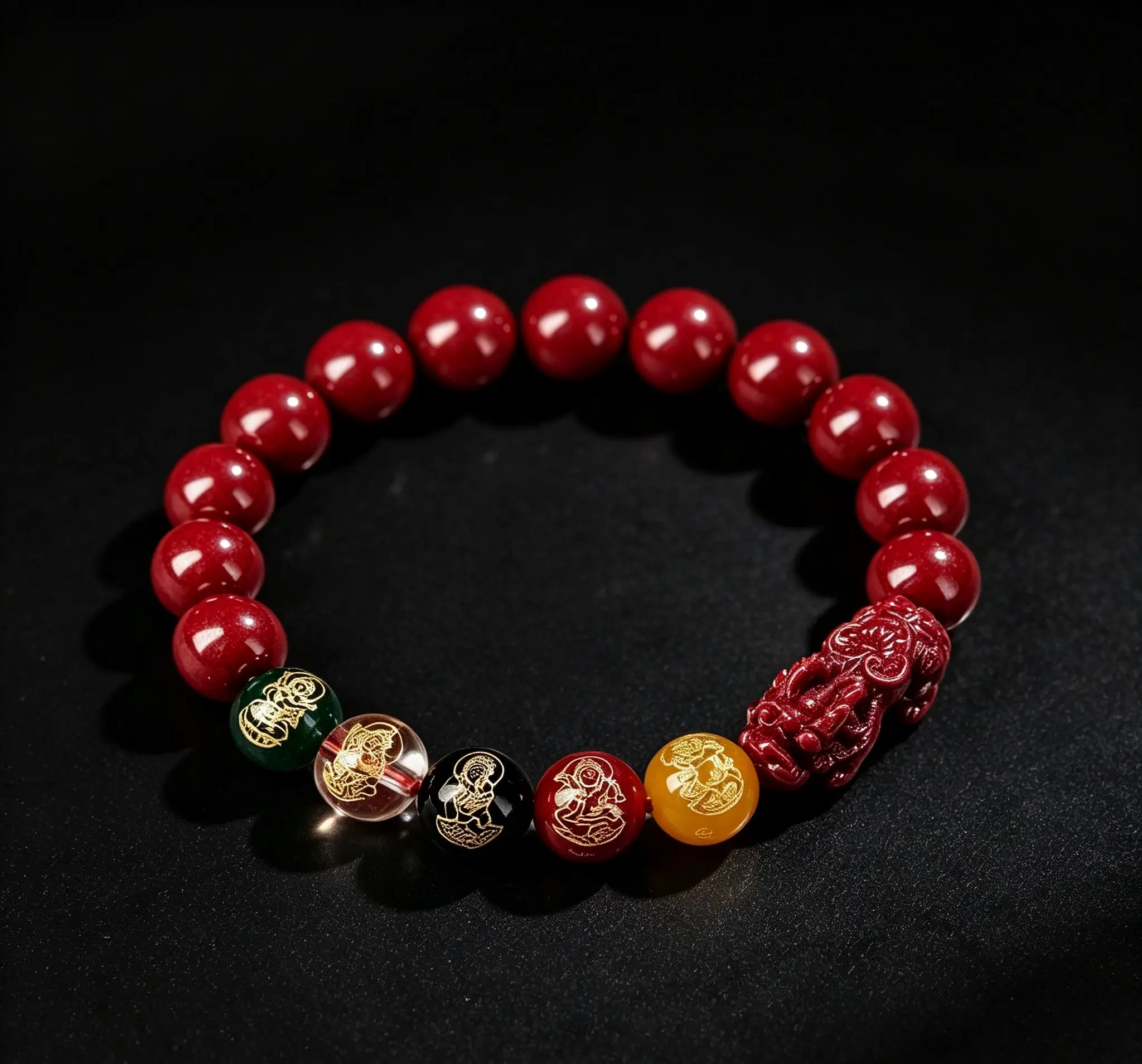 VIRAL! 2026 Year of the Horse Benmingnian Protection Bracelet - Authentic Natural Cinnabar  Chain with 5 Gods of Wealth Pixiu, Unisex Fashion Jewelry Lucky Gift; Includes Zirconia Ring,  Anklet, Coraline Charms & Magnetic Key Necklace party jade money