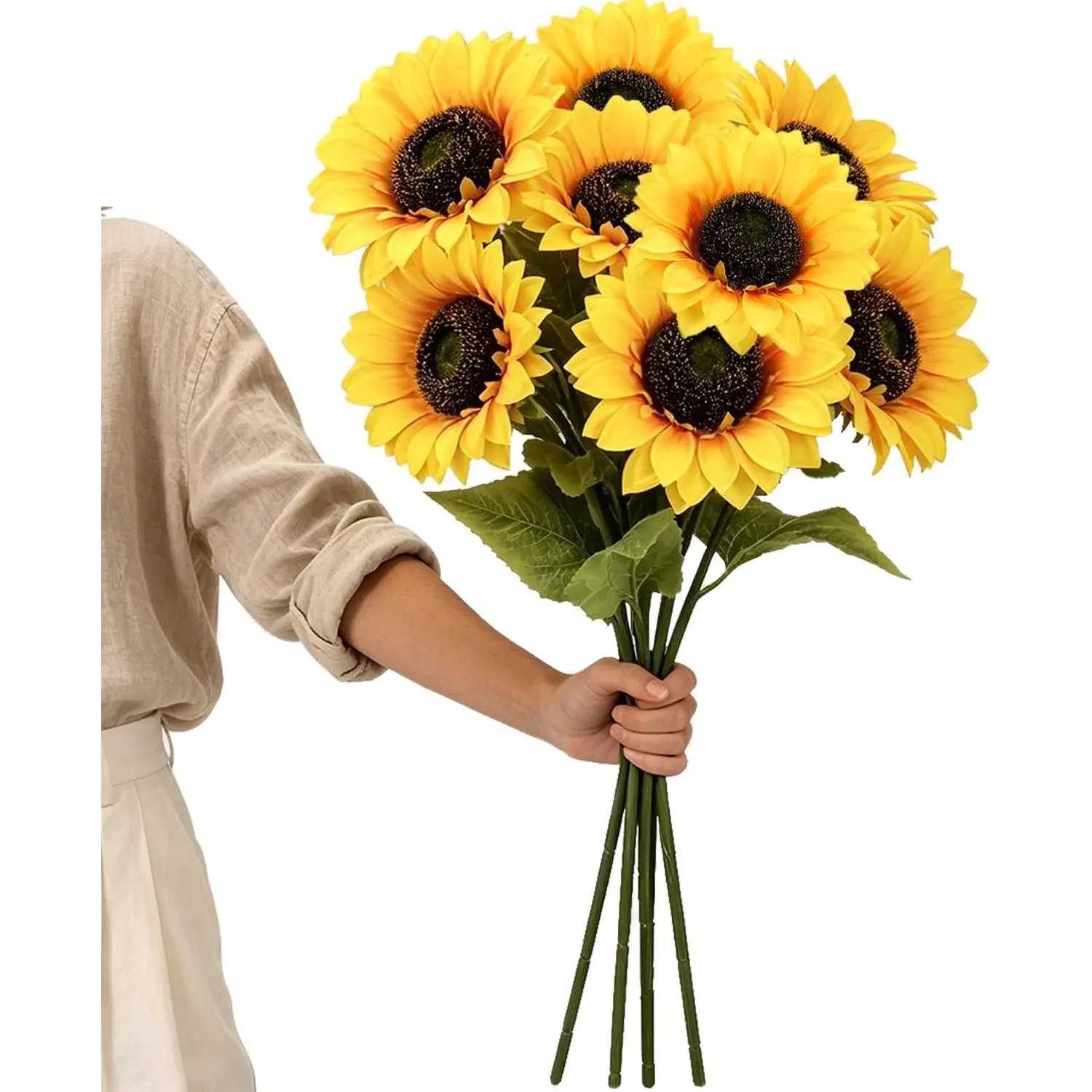 6Pcs Large Sunflowers Artificial Flowers, 26.5" Fake Silk Sunflowers Bulk with Long Stem for Outdoor Wedding Bouquet Home Fall Baby Shower Party Cemetery Girasoless Decor (Yellow, No Vase)