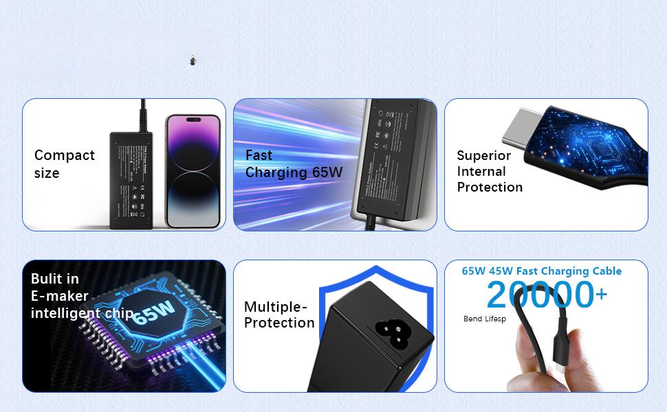 Universal 65W USB C Laptop Charger Compatible with HP chromebook Lenovo Dell Acer Asus Samsung Google Computer Type C Power Adapter