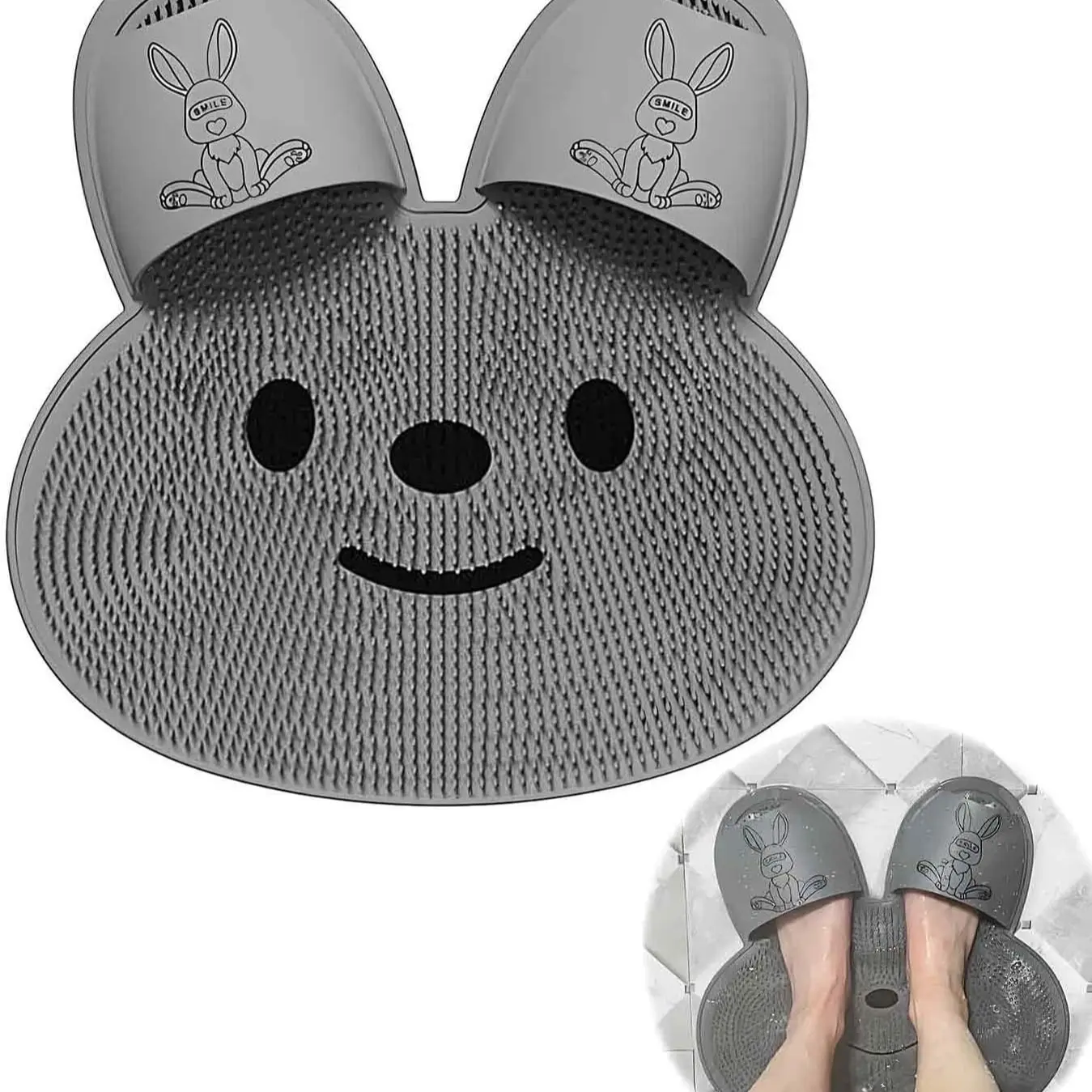Silicone Shower Foot Brush Pad with Wall-Mounted Suction Cup, Back and Foot Cleaning Mat, Bathroom Bathing Accessory, Natural Sponge, Practical