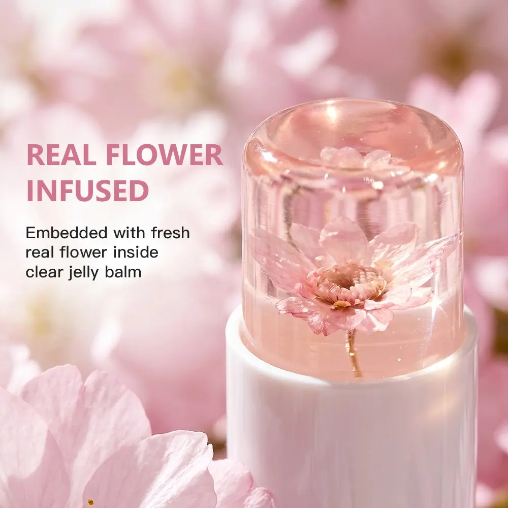 Danchel Flower-Infused pH Color-Changing Jelly Blush, Clear Jelly with Real Dried Flower, pH & Body Heat Activated for Custom Pink Flush, Lightweight Multi-Use for Cheeks & Lips, Natural Sheer Glow, Cosmetic Makeup Gift