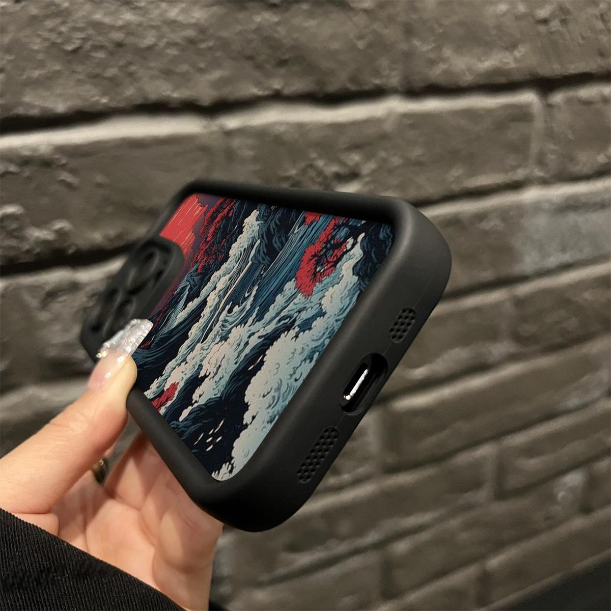 A Soft Matte Shock-Resistant Cover Featuring a Japanese Wave Pattern, Designed for iPhone 17 E Air Pro ProMax iPhone16 15 14 Plus 13 12 Mini 11 X XS XR, Crafted from Flexible TPU Material with