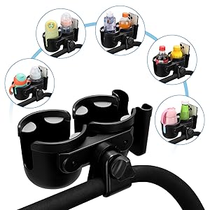 Stroller Cup Holder with Phone Holder, Bike Cup Holder, Universal Cup Holder for Uppababy Nuna Doona Strollers, 2-in-1 Cup Phone Holder for Stroller Bike Wheelchair Walker Accessory