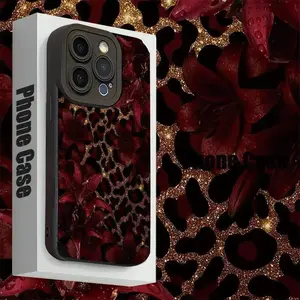 Phone Case: Fashionable Leopard Print with Red Floral Delicate Pattern Phone Case. Compatible with iPhone 17/15 Pro/13 Pro/12 Pro Max/iPhone 11/iPhone 13/13 Pro Max/11 Pro Max/iPhone 17 Air/14 Plus/iPhone 17 Pro/iPhone 15/iPhone 12/16 Plus/iPhone