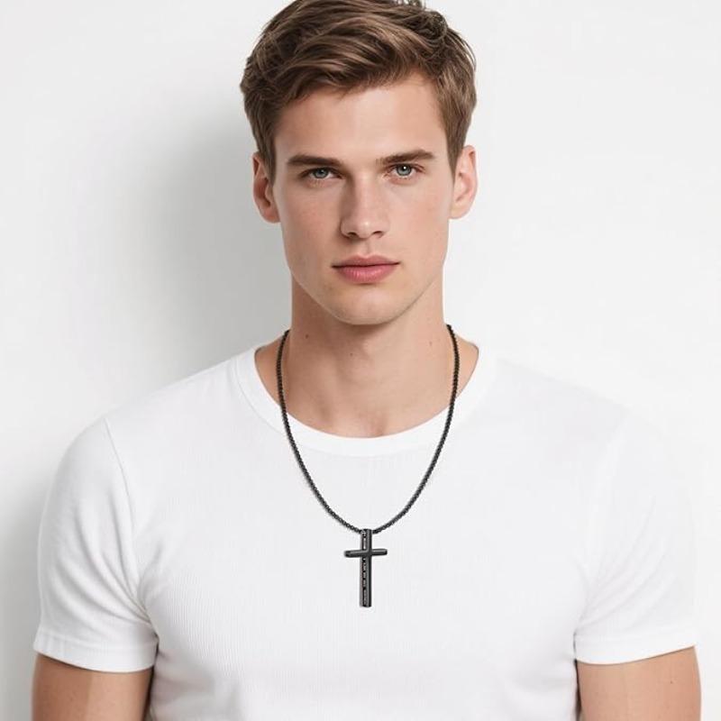 Cross Necklace for Men , Mens Necklace Waterproof Cross Pendant, Silver Chain Confirmation Gift for Him, Christian Catholic, Philippians 4:13 Christian Cross Stainless Steel Necklaces for Men I Can Do All Things