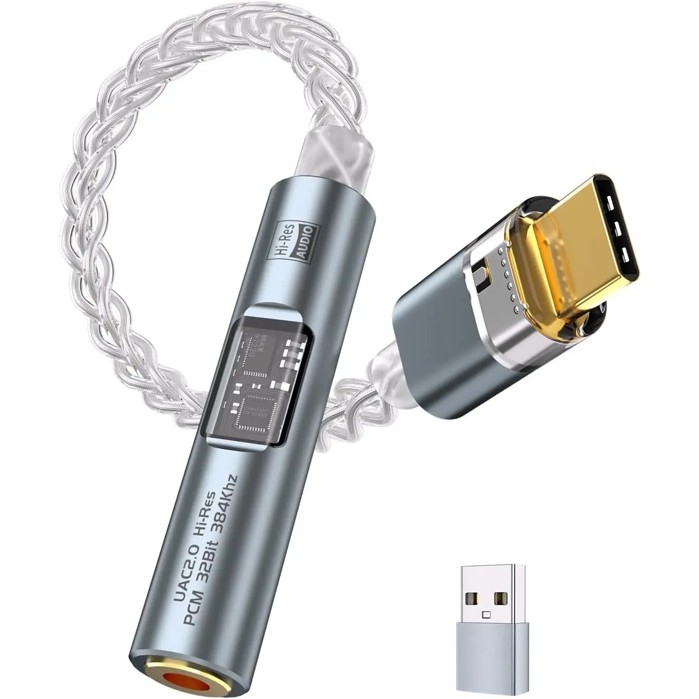 USB C to 3.5mm Audio Jack Adapter with CX31993 MAX97220 DAC Amplifier Chip, Hi-Res 8-Strand 4N Single Copper-Plated Cable for Android, iOS, PC (Grey)