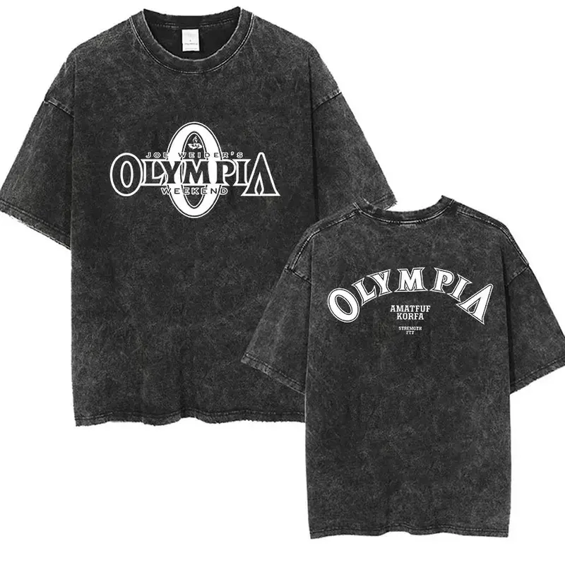 Vintage Washed Olympia Gym Fitness Print T Shirt
